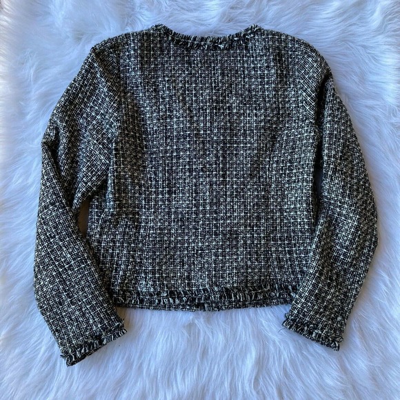 Worthington Sz Med Blazer Tweed Zip Up Jacket Womens Black White Fringe Career - Picture 6 of 10